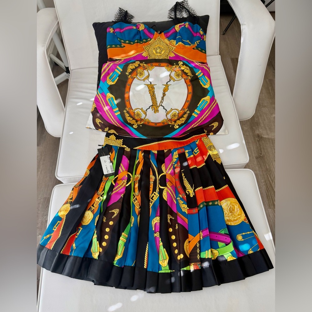 Versace Multicolor Lace Strap set Top & Skirt